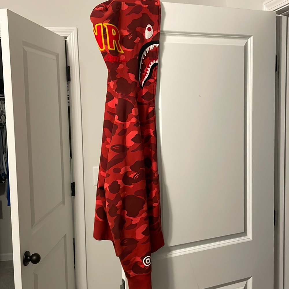 Bape Red Color Camo PONR Shark Full Zip Hoodie ✅
